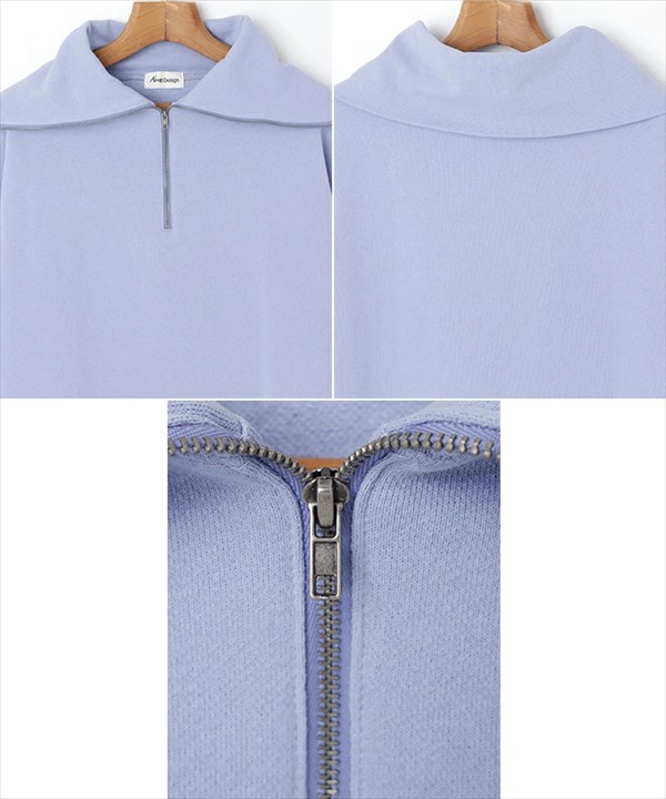 コットン 裏毛 短丈 ハーフジップ セーラーカラー 長袖 スウェット トップス レディース ショート丈 ドロップショルダー トレンド感 春 夏 秋 冬 オフィスカジュアル かわいい お出かけ デート 楽ちん ゆったり Ladies 20代 30代 40代