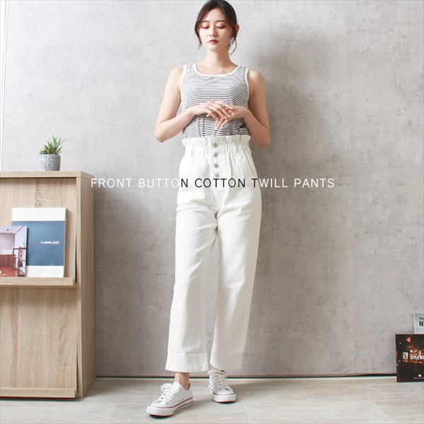 送料無料 コットンツイル ハイウエスト ギャザー ストレートパンツ ウエストゴム レディース チノ サイドポケット ナチュラル S/M/Lサイズ 春 夏 秋 冬 オフィスカジュアル かわいい お出かけ デート 楽ちん ゆったり Ladies 20代 30代 40代