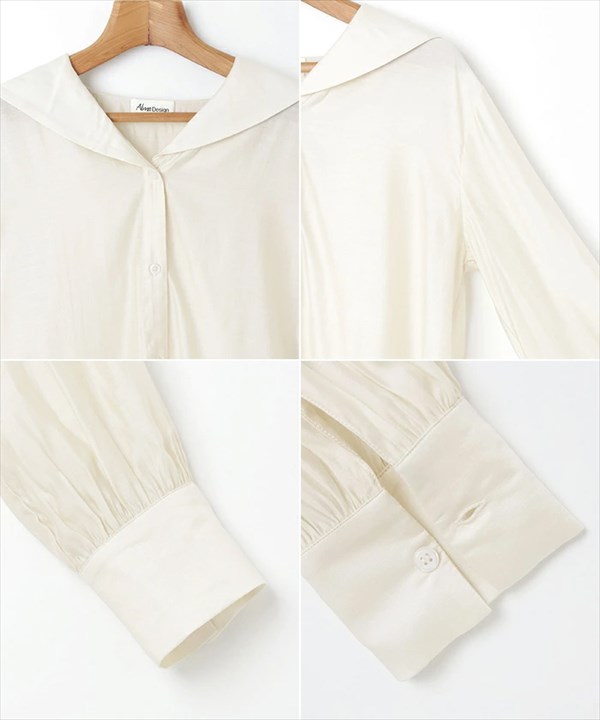 送料無料 セーラーカラー シアー シャツブラウス レディース 長袖 前開き マット 光沢感 抜け感 トレンド 春 夏 秋 オフィスカジュアル かわいい お出かけ デート 楽ちん ゆったり Ladies 20代 30代 40代