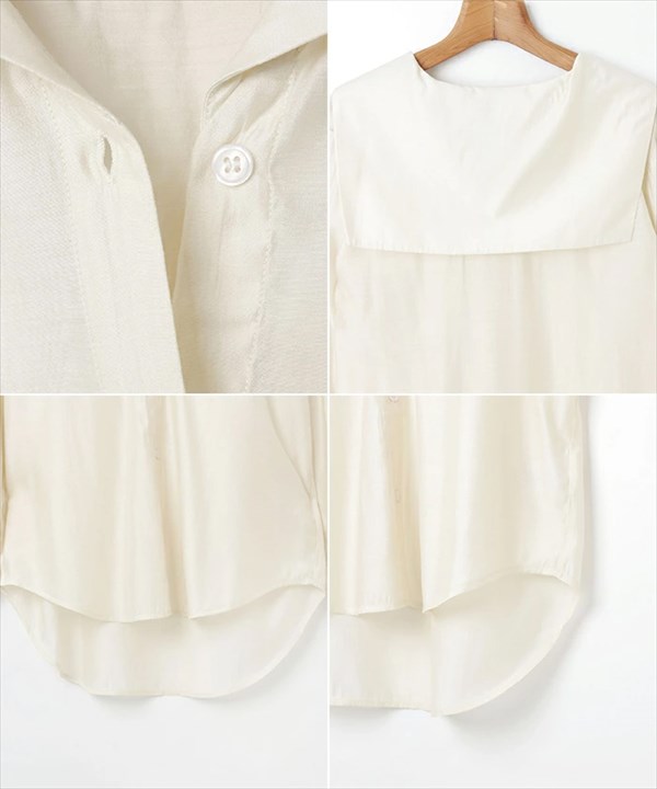 送料無料 セーラーカラー シアー シャツブラウス レディース 長袖 前開き マット 光沢感 抜け感 トレンド 春 夏 秋 オフィスカジュアル かわいい お出かけ デート 楽ちん ゆったり Ladies 20代 30代 40代