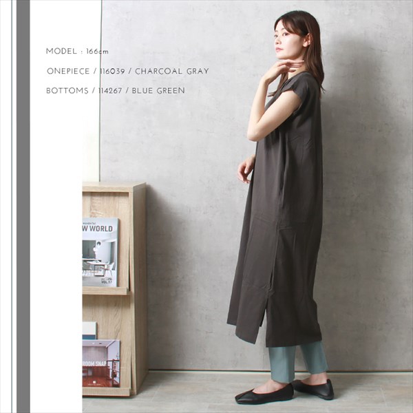 送料無料 コットン天竺 背中タック フレンチスリーブ Tシャツ ワンピース レディース シンプル クルーネック スリット 春 夏 秋 オフィスカジュアル かわいい お出かけ デート 楽ちん ゆったり Ladies 20代 30代 40代