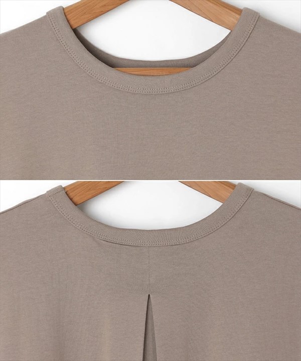 送料無料 コットン天竺 背中タック フレンチスリーブ Tシャツ ワンピース レディース シンプル クルーネック スリット 春 夏 秋 オフィスカジュアル かわいい お出かけ デート 楽ちん ゆったり Ladies 20代 30代 40代