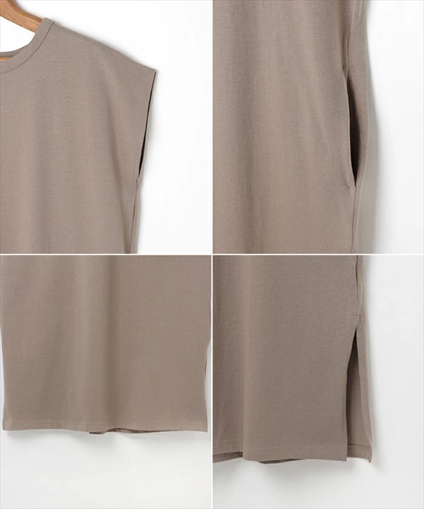 送料無料 コットン天竺 背中タック フレンチスリーブ Tシャツ ワンピース レディース シンプル クルーネック スリット 春 夏 秋 オフィスカジュアル かわいい お出かけ デート 楽ちん ゆったり Ladies 20代 30代 40代