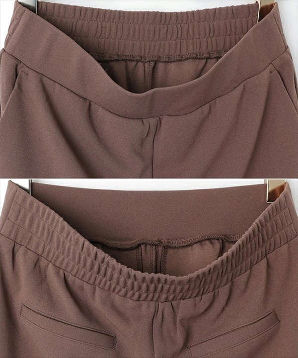 送料無料 梨地ポンチ センタースリット ジョガーパンツ ウエストゴム レディース トレンド感 キレイめ サイドポケット シボ感 M/Lサイズ 春 夏 秋 オフィスカジュアル かわいい お出かけ デート 楽ちん ゆったり Ladies 20代 30代 40代