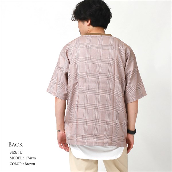 送料無料 オーバーサイズ tシャツ メンズ 半袖 オシャレ チェック オーバーサイズシャツ 5分袖 ５分袖 五分袖 レイヤード 重ね着 アンサンブル トップス クルーネック 半袖tシャツ 2点セット ビッグタンクトップ プルオーバー ストレッチ ｔシャツ ティーシャツ テーシャツ 大きいサイズ オフィスカジュアル お出かけ 楽ちん man mens tops ブラウン グレー 春夏