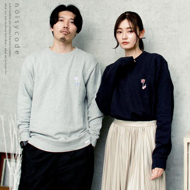 送料無料 noisycode スウェット レディース 綿100% スエット メンズ 長袖 チューリップ 花 絵 プルオーバー トレーナー デザイン ロゴ ライトトレーナー プリント 英字 カレッジ おしゃれ トップス ペアルック ユニセックス 大きいサイズ sサイズ 小さいサイズ 服 お出かけ 楽ちん man mens レデイース Ladies womans tops 黒 ブラック 白 ホワイト 20代 30代 40代 大人 コーデ