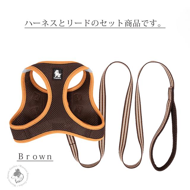 Truelove 小型犬 猫用 通気性メッシュハーネスとリードのセット ブラウンカラー