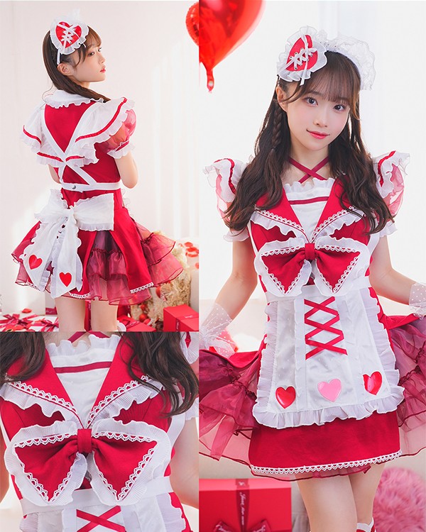 即納 ババババンビ メイド服 メイド 赤 レッド バレンタイン コスプレ