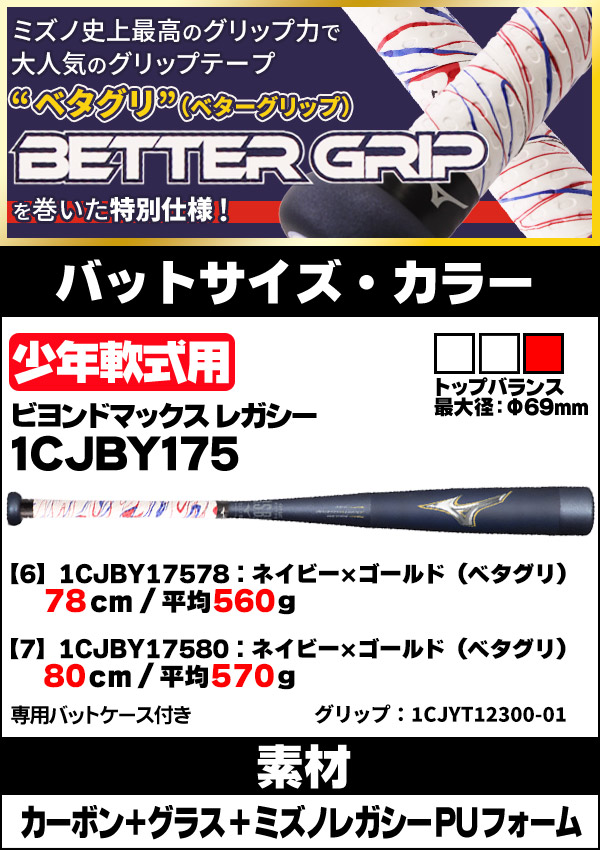 ミズノ ビヨンドマックス レガシー 少年野球 ミドルバランス 1CJBY164 ミズノ(MIZUNO) 少年軟式用バット ビヨンドマックスレガシーミドル