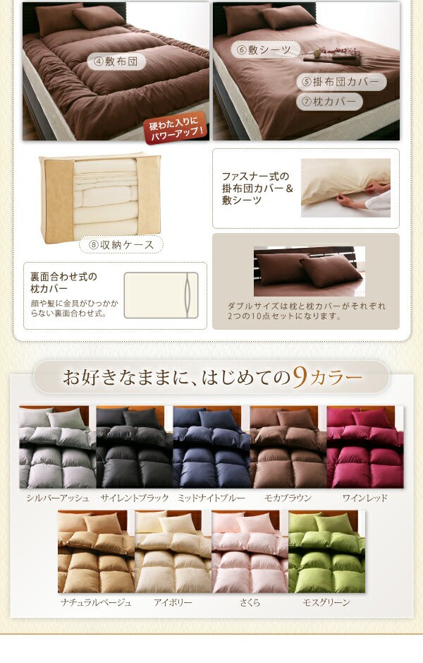 日本産シンサレート 布団セット 和式10点 ダブルサイズ 色-ミッドナイトブルー /寝具 組布団 和タイプ ふとんせっと set 一式 ダブル用
