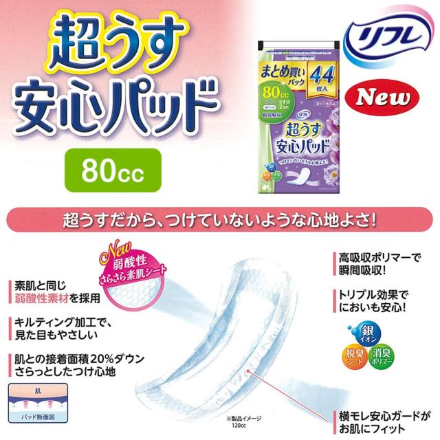 リフレ 超うす 安心パッド まとめ買いパック 80cc 44枚×12袋