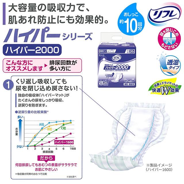 送料無料 リフレ 高吸収パッド ハイパー2000 20枚×2袋 大人用 紙おむつ 尿漏れ 尿もれ 尿取り とり パット おむつ オムツ 尿失禁 介護