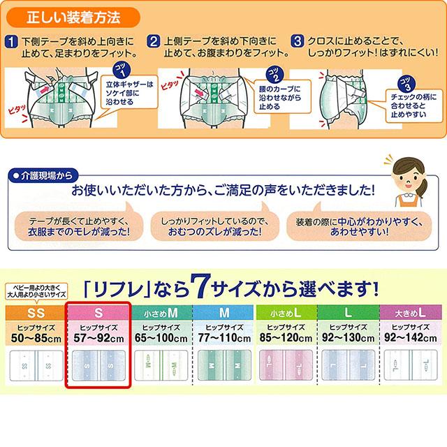 送料無料 リフレ 簡単テープ止めタイプ 横モレ防止 Sサイズ 34枚×3袋 大人用紙おむつ 紙オムツ おむつ オムツ テープ パンツ 介護 用