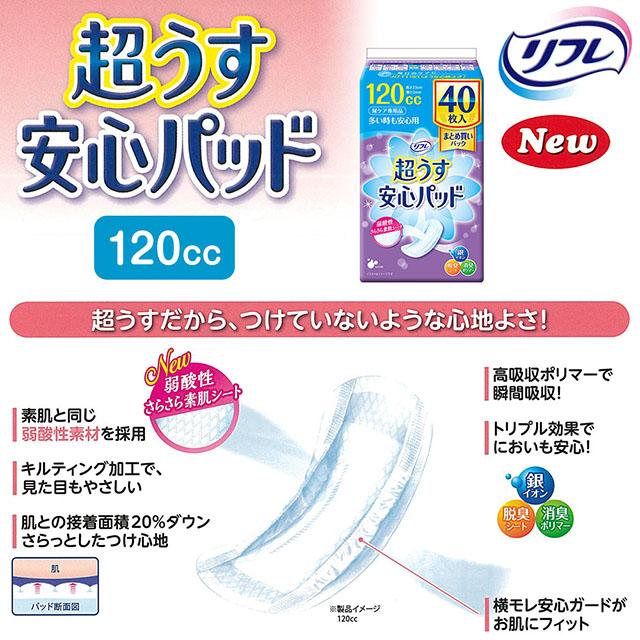 リフレ 超うす 安心パッド まとめ買いパック 120cc 40枚×24袋