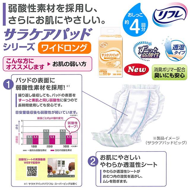 送料無料 リフレ サラケアパッド ワイドロング 30枚×6袋 大人用 紙おむつ 尿漏れ 尿もれ 尿取り 尿とり パット おむつ オムツ 失禁 介護