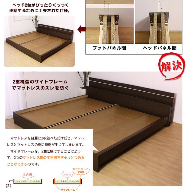 けません⋳ フロアベッド おしゃれ デザインの通販はau PAY マーケット - 家具のインテリアオフィスワン|商品ロット ローベッド ワイドキング200(S+S) 国産ポケットコイルマットレス付き 棚付き 照明付き ◣ください
