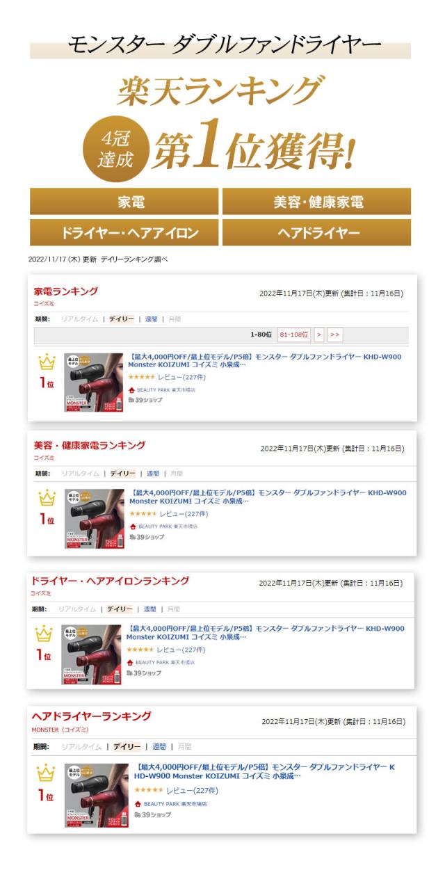 コイズミ モンスター ダブルファンドライヤー