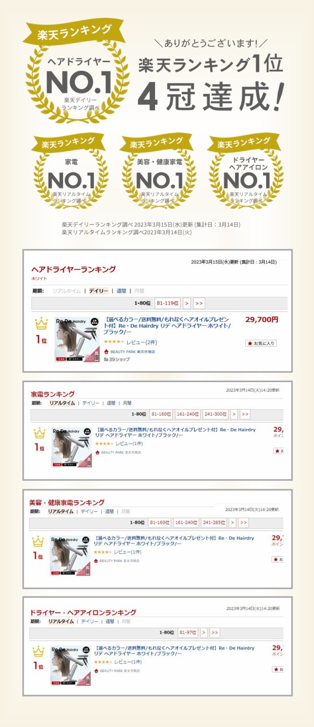 楽天ランキング1位