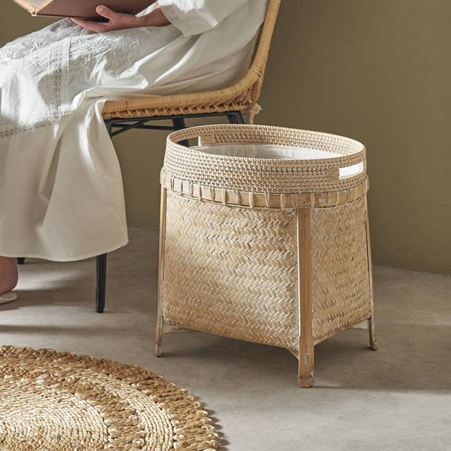 ラタンとバンブーの脚付オーバルバスケット
