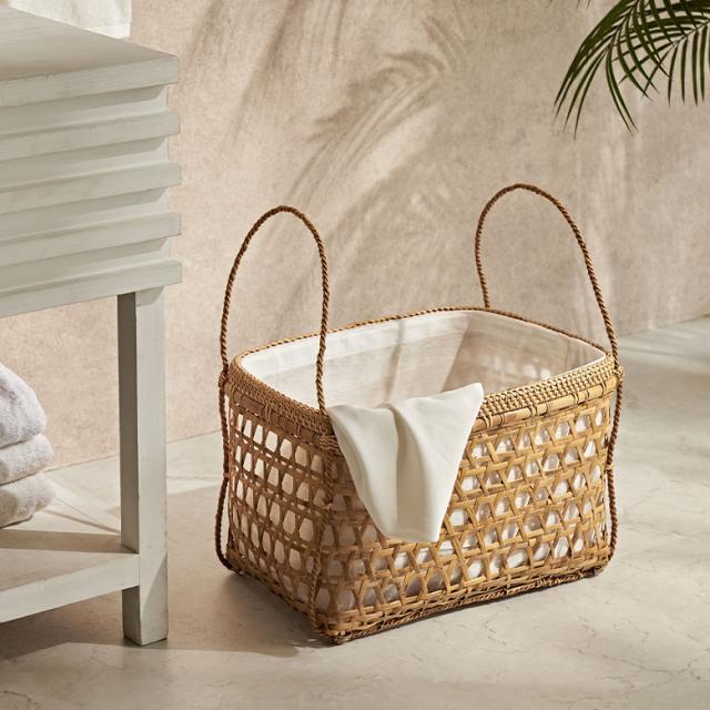バンブーとラタンの内布付きバスケット