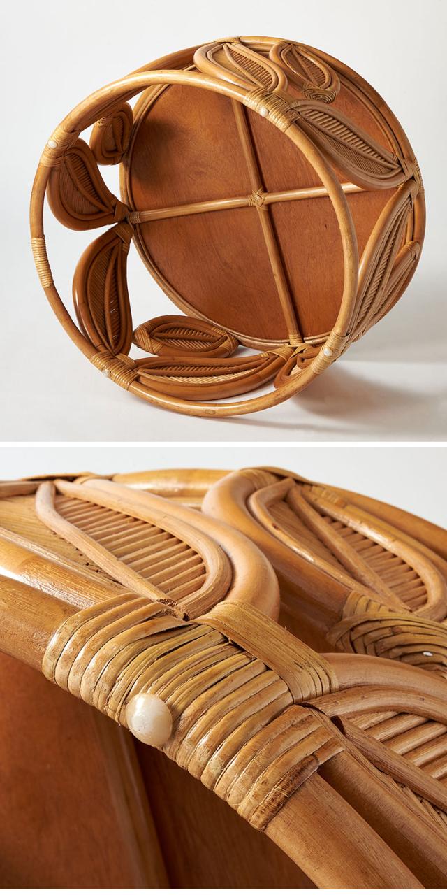 しっかりとした円形のラタン机