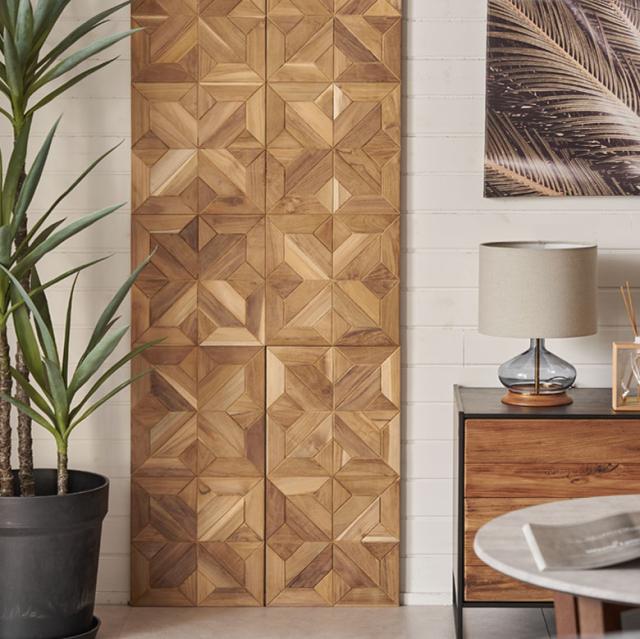 天然木チークウッドのウォールパネル。壁材。壁DIY。おしゃれな壁パネル