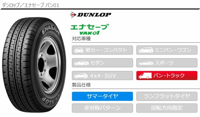 ダンロップ 4本 94/93N相当) DUNLOP ENASAVE VAN01 の通販はau PAY マーケット - タイヤ1番|商品ロットナンバー:470301906 サマータイヤ 175R14 6PR ダンロップ エナセーブ バン01 (175/80R14 りするメー