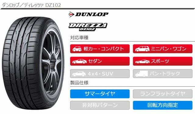 日本製 2本〜送料無料 サマータイヤ 195/50R15 82V ダンロップ ディレッツァ DZ102 DUNLOP DIREZZA DZ102の通販はau PAY マーケット - タイヤ1番|商品ロットナンバー:310023474 定番在庫あ