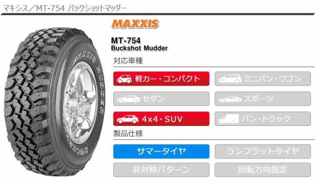 2本〜送料無料 サマータイヤ 195R14 106/104R 8PR マキシス MT-754 バックショットマッダー アウトラインホワイトレター MAXXIS  MT-754 Buckshot Mudder 正規品の通販はau PAY マーケット - タイヤ1番 | au PAY マーケット－通販サイト