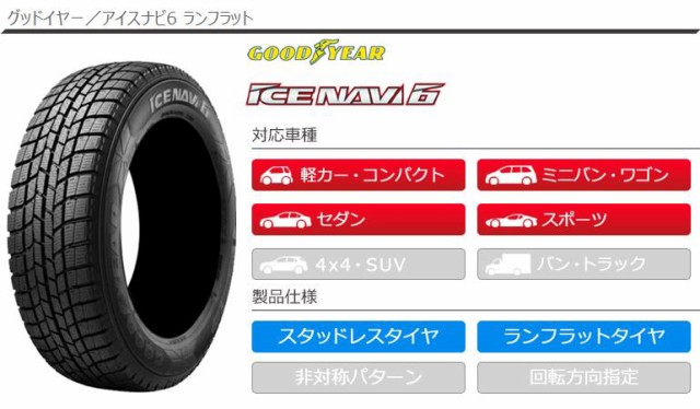 高品質得価 4本 GOODYEAR ICE NAVI 6 RUNFLATの通販はau PAY マーケット - タイヤ1番|商品ロットナンバー:471262755 スタッドレスタイヤ 245/45R18 96Q グッドイヤー アイスナビ6 ランフラット 最安値HOT
