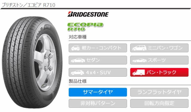お買い得人気 2本〜送料無料 8PR相当) BRIDGESTONE ECOPIA R710 【バン/トラックの通販はau PAY マーケット - クーポン配布中!
タイヤ1番|商品ロットナン サマータイヤ 175/80R14 99/98N ブリヂストン エコピア R710 (175R14 最安値2022