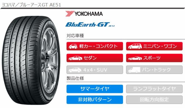みです 2本 AE51 YOKOHAMA BluEarth-GT AE51の通販はau PAY マーケット - クーポン配布中！
タイヤ1番｜商品ロットナンバー：470284618 サマータイヤ 255/40R18 99W XL ヨコハマ ブルーアースGT ▻ブルーアー