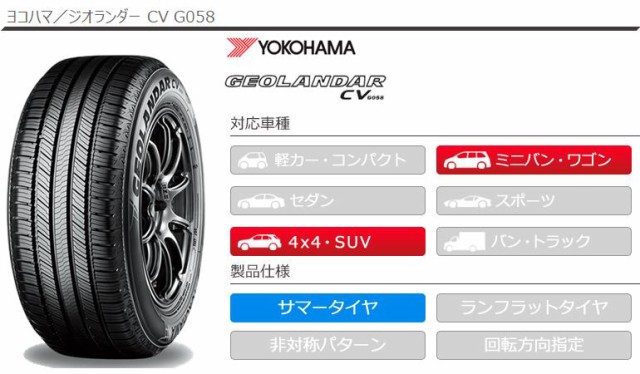 もございま 2本〜送料無料 CV G058 YOKOHAMA GEOLANDAR CV G058の通販はau PAY マーケット - クーポン配布中!
タイヤ1番|商品ロットナンバー:430798002 サマータイヤ 235/55R17 99H ヨコハマ ジオランダー ヨコハマ