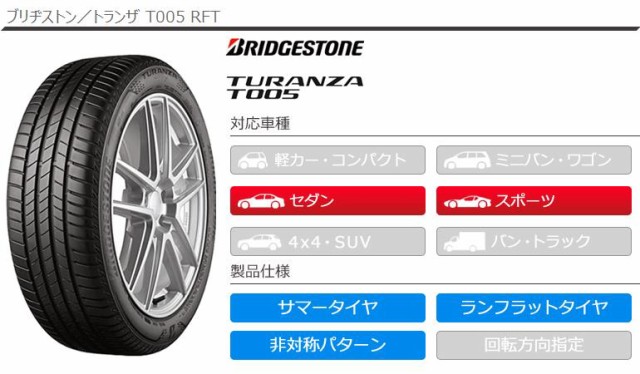 即納限定品 2本〜送料無料 ★ BMW承認 BRIDGESTONE TURANZA T005 RFTの通販はau PAY マーケット - タイヤ1番|商品ロットナンバー:461582601 サマータイヤ 225/45R17 94Y XL ブリヂストン トランザ T005 RFT ランフラット 赤字超特価2023