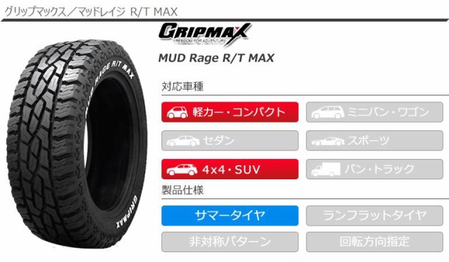 2本 サマータイヤ 195R16 104/102Q グリップマックス マッドレイジ R/T