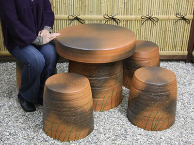 テーブルセット　陶器つく信楽焼テーブルセット　ガーデン　庭園セット　やきもの机