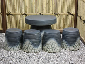 テーブルセット　陶器つく信楽焼テーブルセット　ガーデン　庭園セット　やきもの机