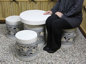 テーブルセット　陶器つく信楽焼テーブルセット　ガーデン　庭園セット　やきもの机