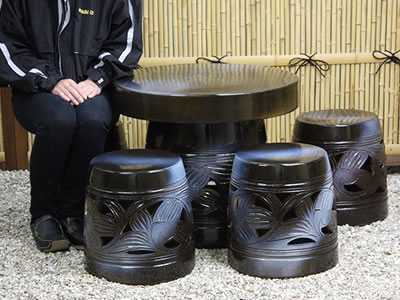 テーブルセット　陶器つく信楽焼テーブルセット　ガーデン　庭園セット　やきもの机