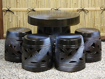 テーブルセット　陶器つく信楽焼テーブルセット　ガーデン　庭園セット　やきもの机