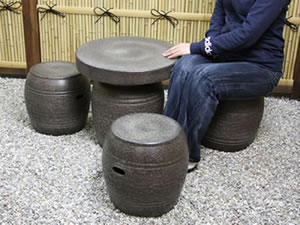 テーブルセット　陶器つく信楽焼テーブルセット　ガーデン　庭園セット　やきもの机
