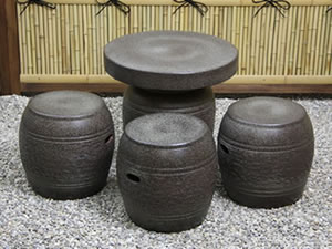 テーブルセット　陶器つく信楽焼テーブルセット　ガーデン　庭園セット　やきもの机
