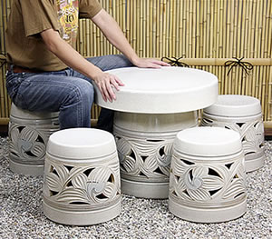 テーブルセット　陶器つく信楽焼テーブルセット　ガーデン　庭園セット　やきもの机