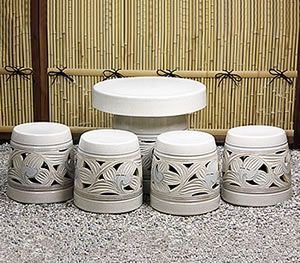 テーブルセット　陶器つく信楽焼テーブルセット　ガーデン　庭園セット　やきもの机