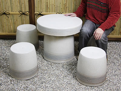 テーブルセット　陶器つく信楽焼テーブルセット　ガーデン　庭園セット　やきもの机