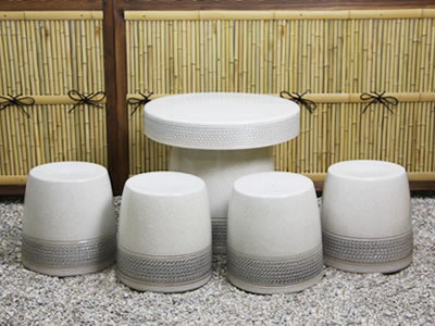 テーブルセット　陶器つく信楽焼テーブルセット　ガーデン　庭園セット　やきもの机
