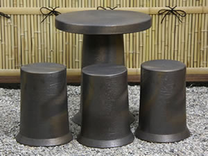 テーブルセット 陶器つく信楽焼テーブルセット ガーデン 庭園セット やきもの机