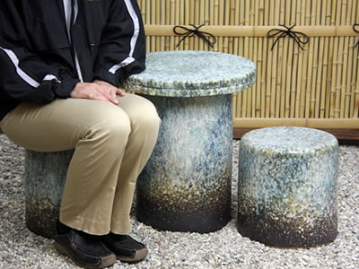 テーブルセット　陶器つく信楽焼テーブルセット　ガーデン　庭園セット　やきもの机