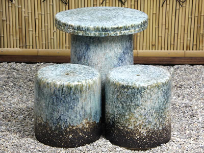 テーブルセット　陶器つく信楽焼テーブルセット　ガーデン　庭園セット　やきもの机