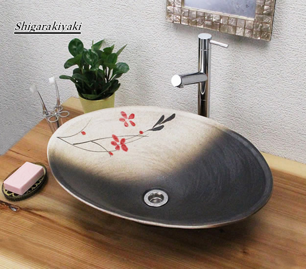 有名ブランド 洗面器 洗面ボール 赤絵付き楕円手洗い鉢 陶器 手洗器 和風 手作り おしゃれ 信楽焼 手洗鉢 洗面 脱衣所用設備 Sutevalle Org